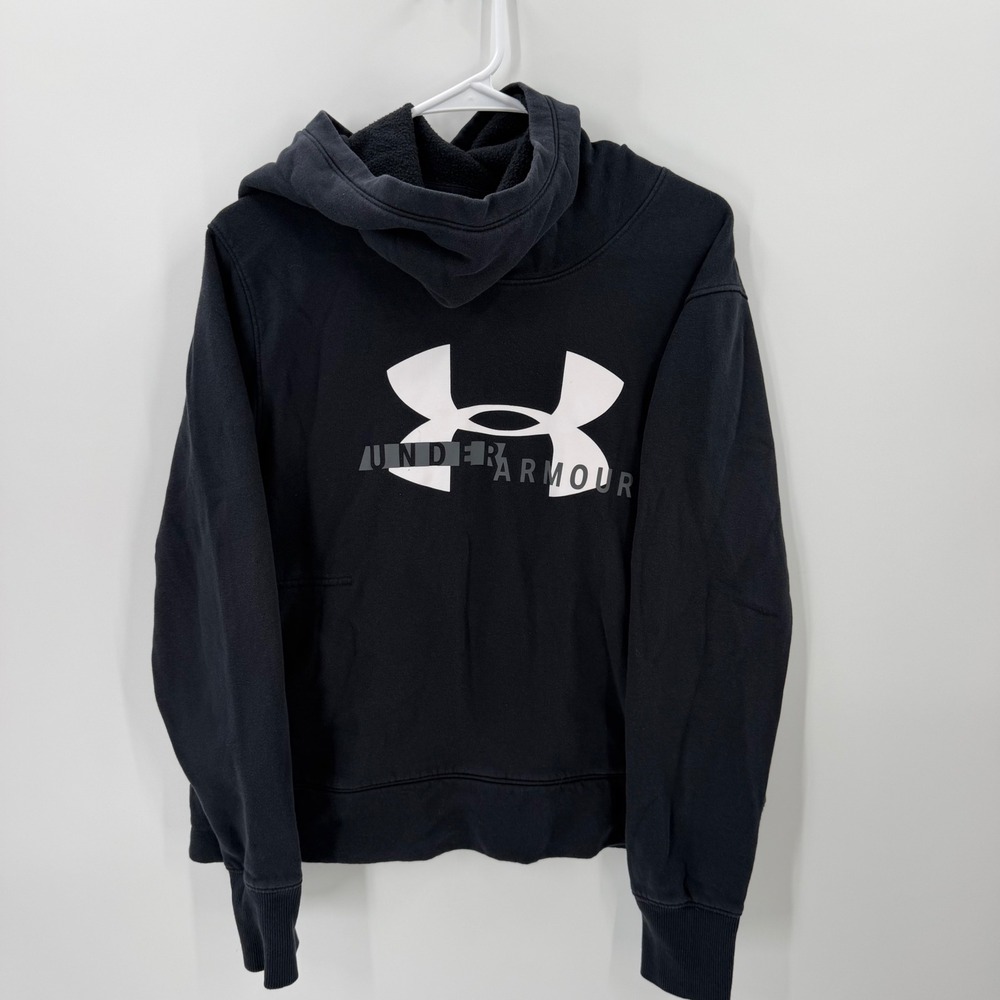 Under Armour Kids Hoodie Big Logo Fleece Pullover L Black Athletic Streetwear